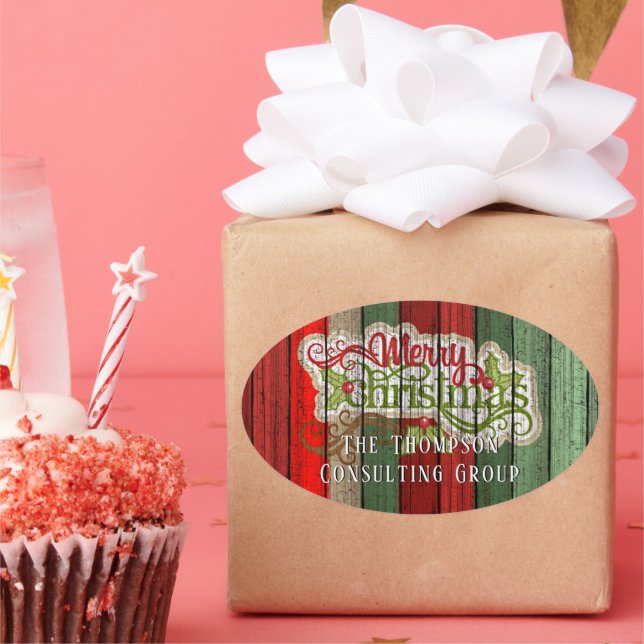 Custom Red Green Weathered Wooden Planks Pattern Oval Sticker (Party)