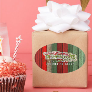 Custom Red Green Weathered Wooden Planks Pattern Oval Sticker