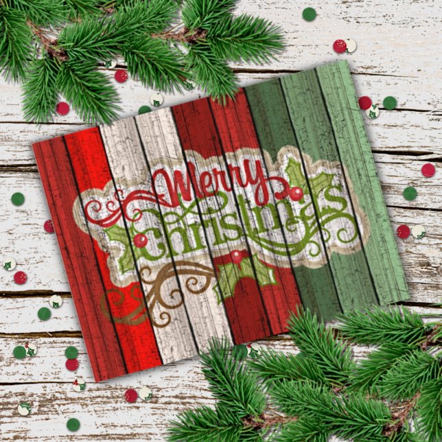 Custom Red Green Weathered Wooden Planks Pattern Postcard (Creator Uploaded)