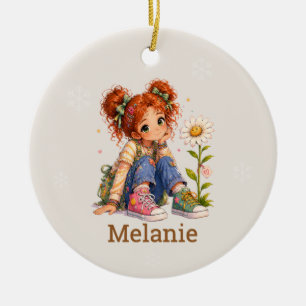 Custom Red Hair Girl Name Ceramic Ornament