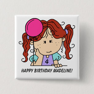 Custom Red Haired Girl Birthday Button