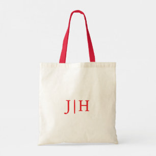 Custom Red Handle Preppy Red Monogram Tote Bag