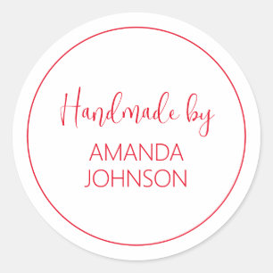 Custom Red Handmade By Classic Round Sticker