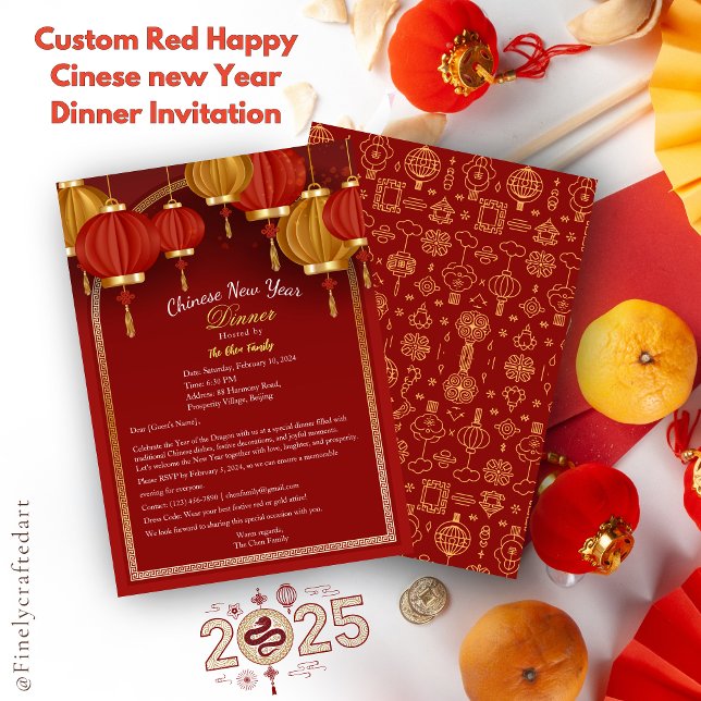 Custom Red Happy Cinese new Year Dinner  Invitation (Creator Uploaded)