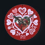 Custom Red Heart Photo Wall Clock<br><div class="desc">This vibrant wall clock is special because it transforms a standard timepiece into a cherished romantic keepsake by featuring your favourite couple's photo at the heart of the design. Set against a bold crimson background with soft pink decorative hearts and customisable names, it tells a unique story of love and...</div>