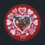 Custom Red Heart Photo Wall Clock<br><div class="desc">This vibrant wall clock is special because it transforms a standard timepiece into a cherished romantic keepsake by featuring your favourite couple's photo at the heart of the design. Set against a bold crimson background with soft pink decorative hearts and customisable names, it tells a unique story of love and...</div>