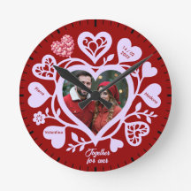 Custom Red Heart Photo Wall Clock