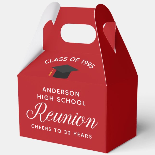Custom Red High School Alumni Reunion Party Favour Box (Front)