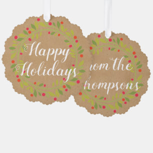 Custom Red Holly Berries Green Leaves Tree Decoration Card