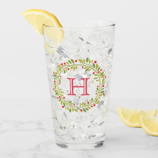 Custom Red Holly Berries Green Leaves Wreath Glass (Front Ice)