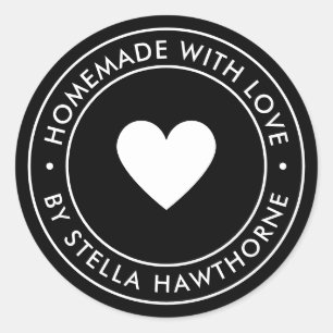 Custom Red Homemade With Love Heart Classic Round Sticker