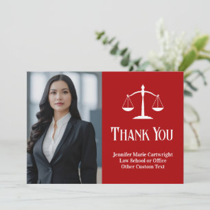 Custom Red Law Office Lawyer Photo Thank You Card