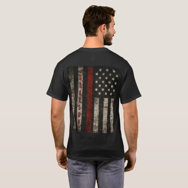Custom Red Line Flag T-Shirt  (Back Full)