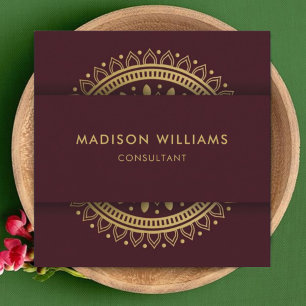 Custom Red Maroon Purple Gold Mandala Professional Square Business Card