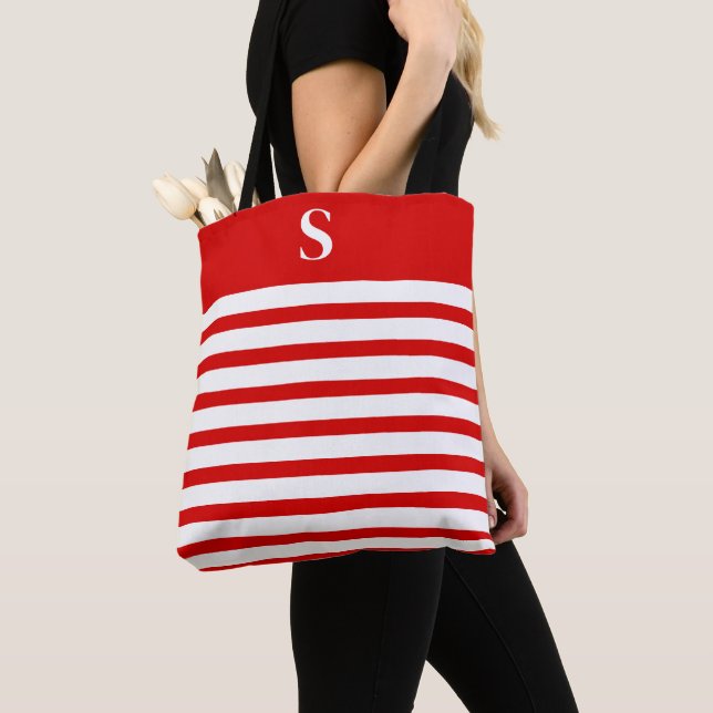 Custom Red Monogram  Tote Bag (Close Up)