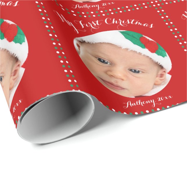 Custom Red My First Christmas Wrapping Paper (Roll Corner)
