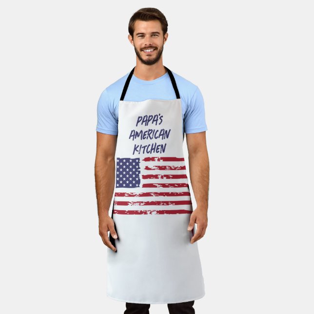 Custom Red & Navy American Flag Kitchen Adult Apron (Worn)