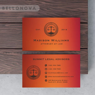 Custom Red Orange Pink Monogram Law Office Business Card