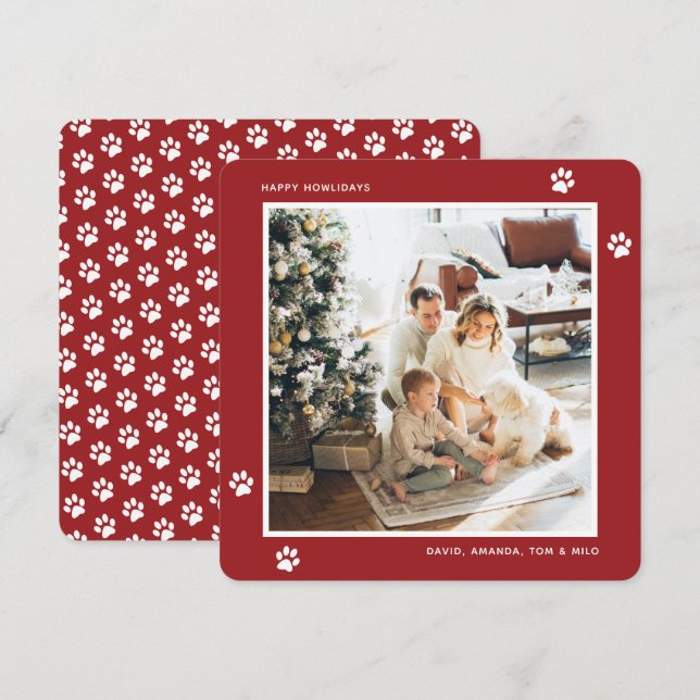 Custom Red Paw Photo Happy Howlidays Cards (Front/Back)