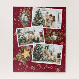 Custom Red Photo Collage Christmas Jigsaw Puzzle