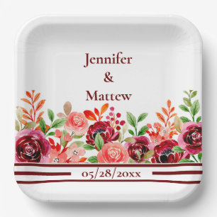 Custom Red Pink Orange Flower Paper Plate