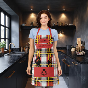Custom Red Plaid Apron with Black Cooking Utensils