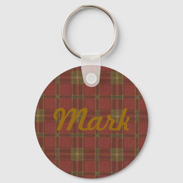 Custom Red Plaid Key Chain (Front)