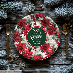 Custom Red Poinsettia Chic Christmas Paper Plates