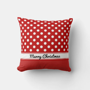 Custom Red Polka Dots Red Base Merry Christmas Cushion