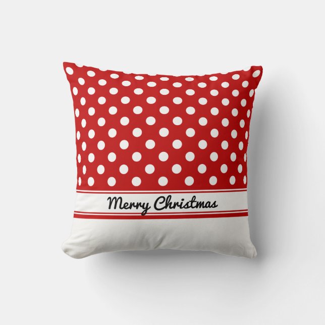 Custom Red Polka Dots White Base Merry Christmas Cushion (Front)