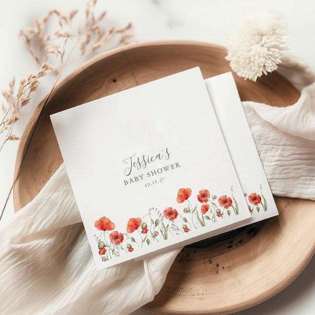 Custom Red Poppy Garden Floral Baby Shower   Napkin (Creator Uploaded)