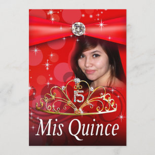 CUSTOM Red Quinceanera 15 Princess Tiara Photo Invitation