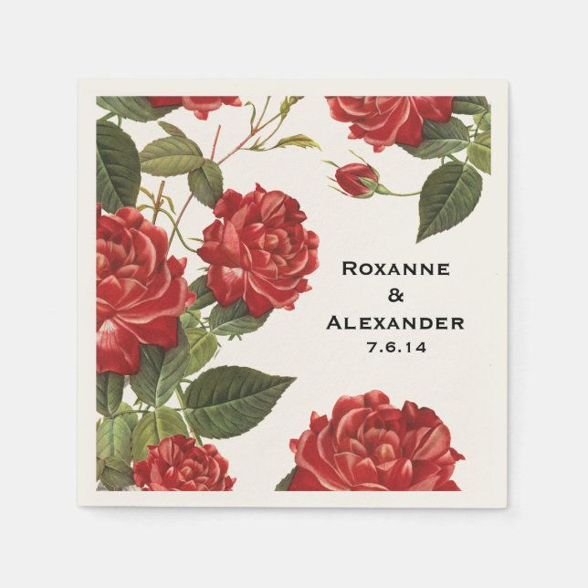 Custom Red Rose Paper Napkins (Front)
