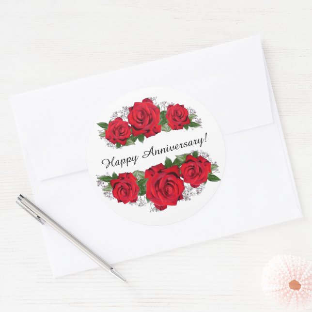 Custom Red Rose Photograph Borders Classic Round Sticker (Envelope)
