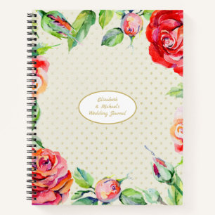 Custom Red Roses Gold Wedding Bridal Shower Chic Notebook