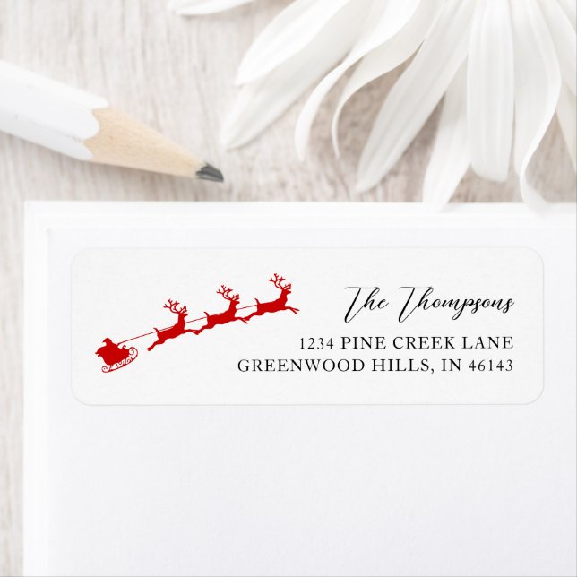 Custom Red Santa & Reindeer Holiday Return Address Label (Insitu)