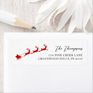 Custom Red Santa & Reindeer Holiday Return Address Return Address Label