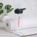 Custom Red Script Name Water Bottle<br><div class="desc">Custom clear water bottle featuring your first name displayed in a bold,  red script with your last name displayed in modern lettering below. The simple,  personalised water bottle can also be used to display your organisation or business name.</div>