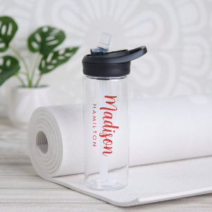 Custom Red Script Name Water Bottle