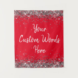 Custom Red Silver Birthday Party Photo Booth Prop Tapestry