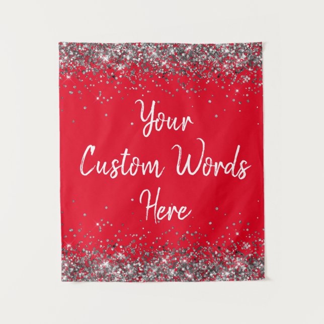 Custom Red Silver Birthday Party Photo Booth Prop Tapestry (Front)