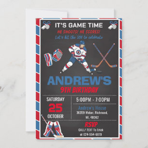 Custom RED Simple Hockey Birthday Invitation