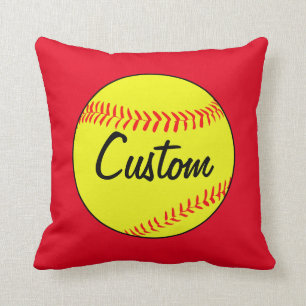 Custom Red Softball Throw Pillow