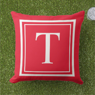 Custom Red Square Monogram Initial Letter Cushion