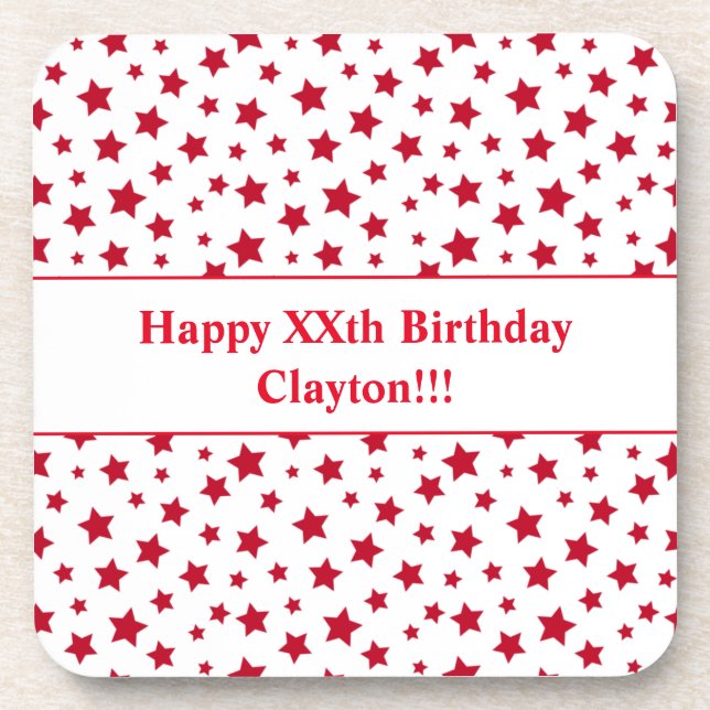 Custom Red Stars With Message Birthday Party Coaster (Front)
