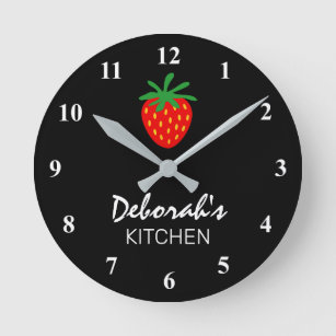 Custom red strawberry round kitchen wall clock