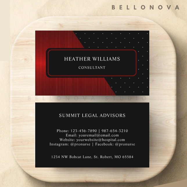 Custom Red Stripes Black White Dot Professional Business Card (Custom Red Stripes Black White Dot Professional Business Card)