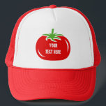 Custom red tomato trucker hat | Funny caps<br><div class="desc">Custom red tomato trucker hat. Funny caps with personalizable quote or saying. No matter if it's called a fruit or vegetable,  it's healthy food. Cute salad icon for vegan,  vegetarians,  politics,  party and other. Fun design for chef cook in the kitchen or restaurant. Trendy headwear and costume accessories.</div>