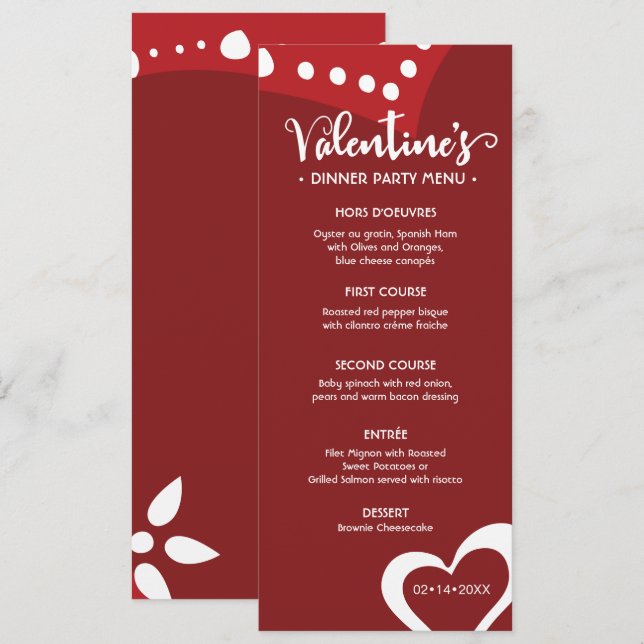 Custom Red Valentine's dinner party menu Invitation (Front/Back)