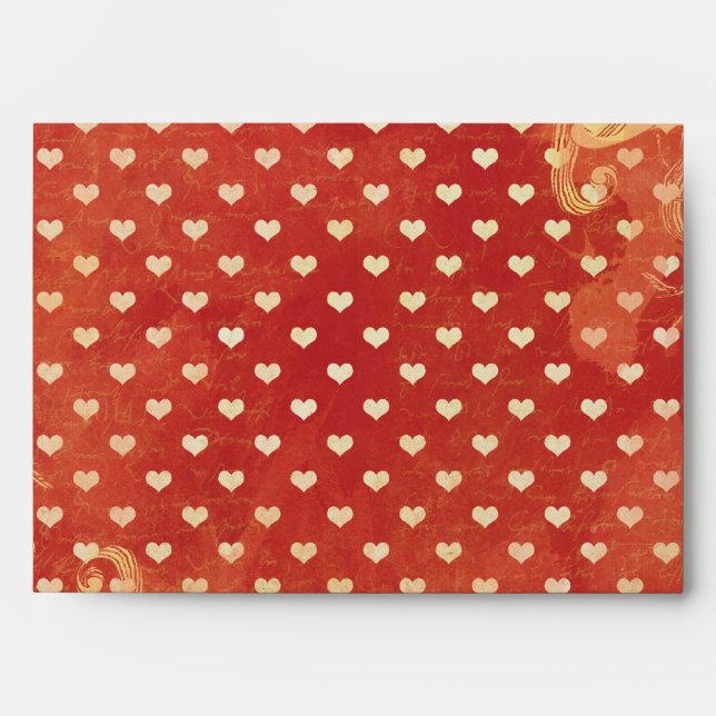 Custom Red VItnage Grunge Hearts Pattern Envelopes (Front)